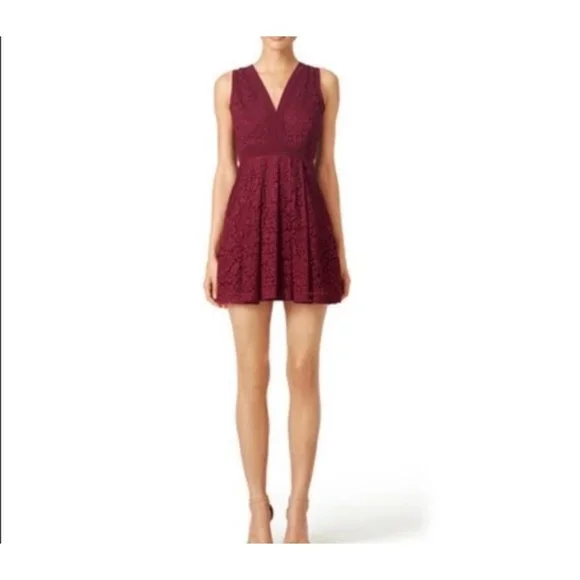 Free People | Dresses | Free People Lovely In Lace Burgundy Mini Dress V  Neck Sleeveless Sz S | Poshmark